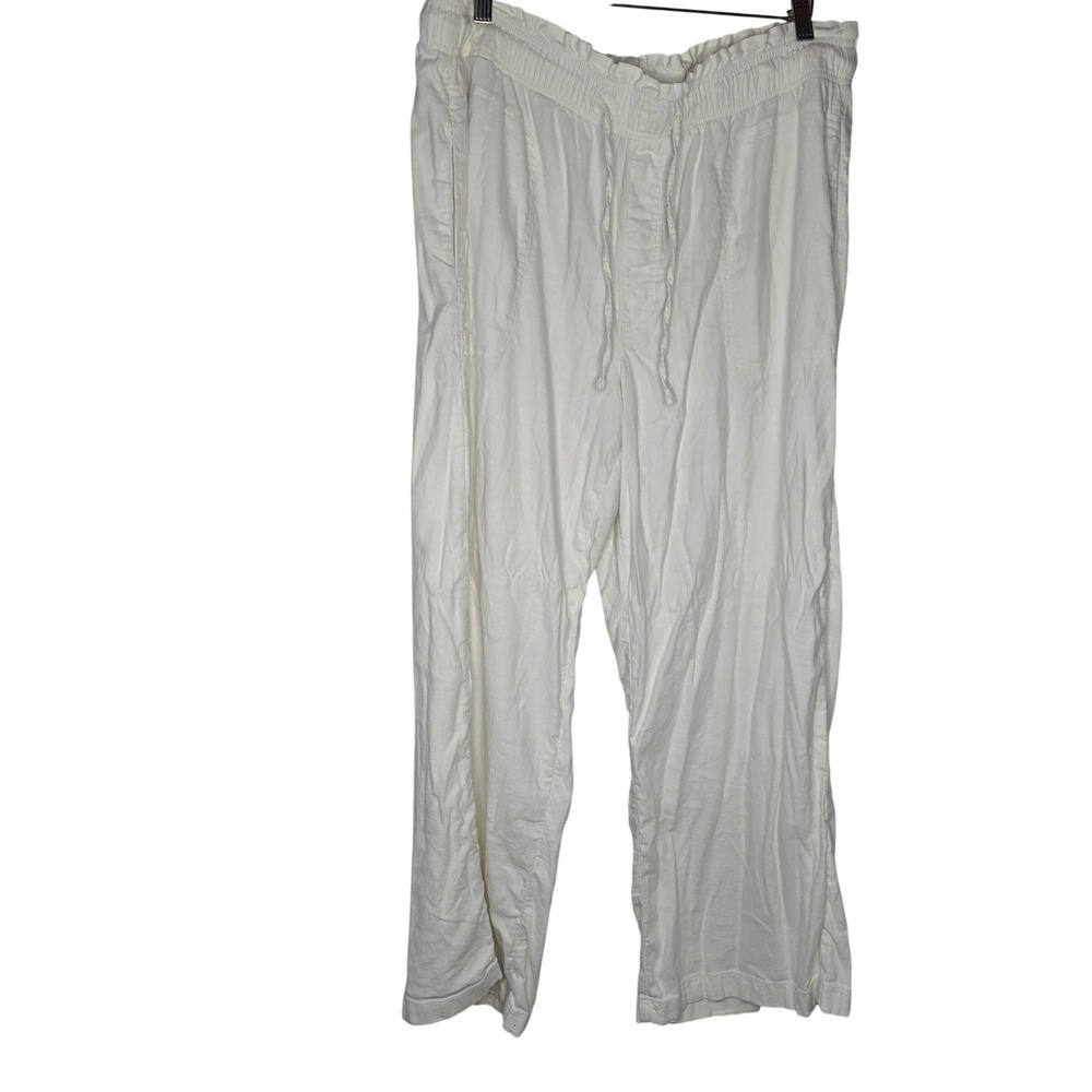 American Eagle Linen Blend Pull On Pants Women XL White Stretch Coastal Summer - Picture 2 of 8